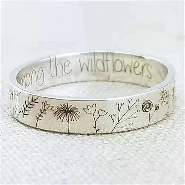 Elise Mode Dames Gegraveerde Ring met Wilde Bloemen
