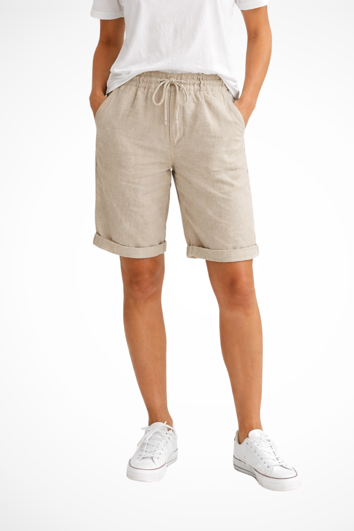 EliseMode Dames Linnen Broek Relaxed Capri in Beige