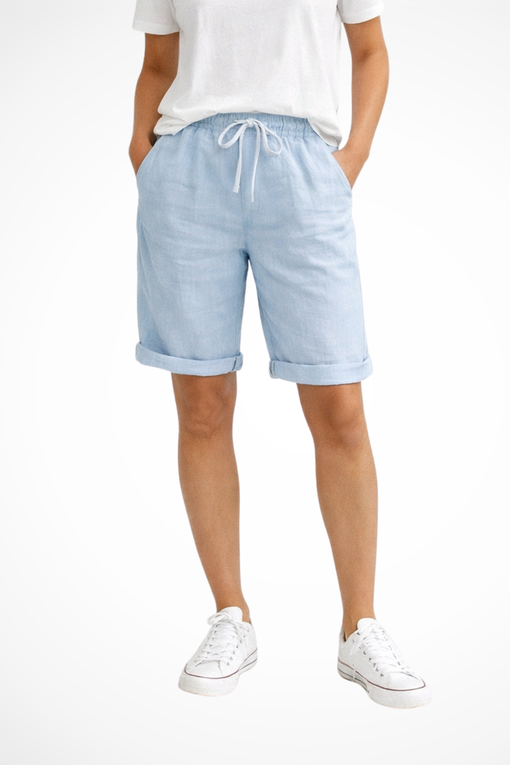 EliseMode Dames Linnen Broek Relaxed Capri in Blauw
