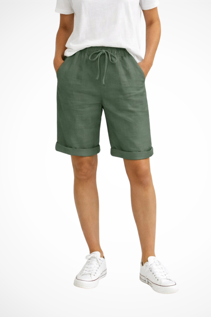 EliseMode Dames Linnen Broek Relaxed Capri in Groen
