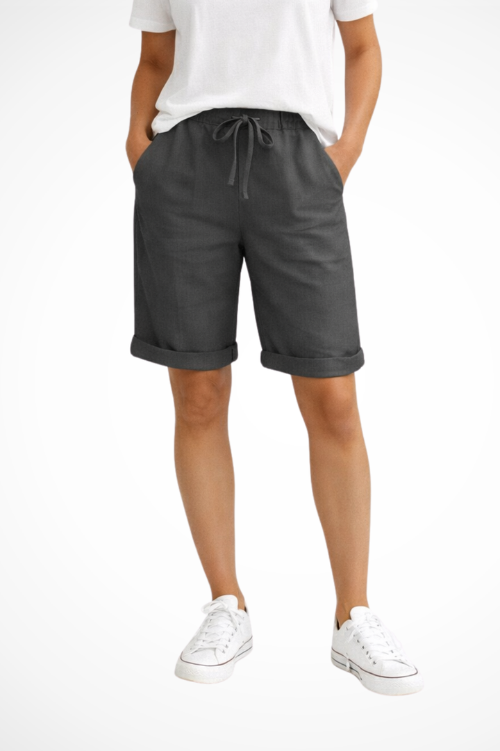 EliseMode Dames Linnen Broek Relaxed Capri in Zwart