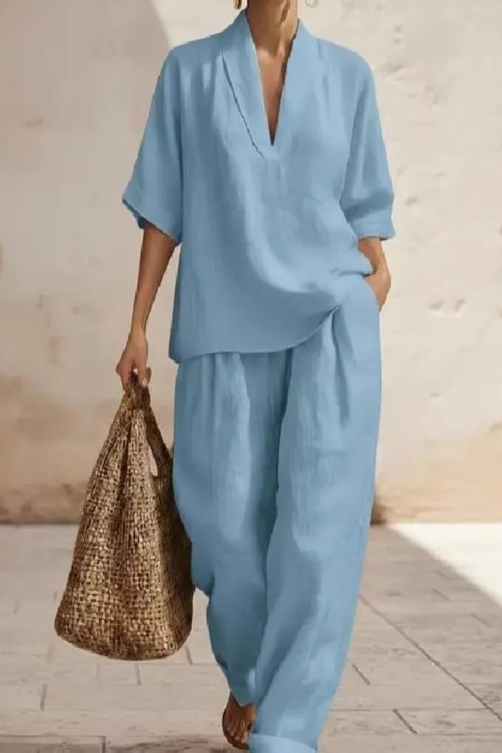 Elise Mode Dames Linnen Co-Ord Set Relaxed