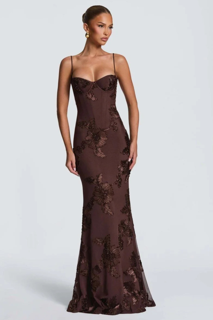 Elise Mode Geborduurde Corset Maxi Jurk