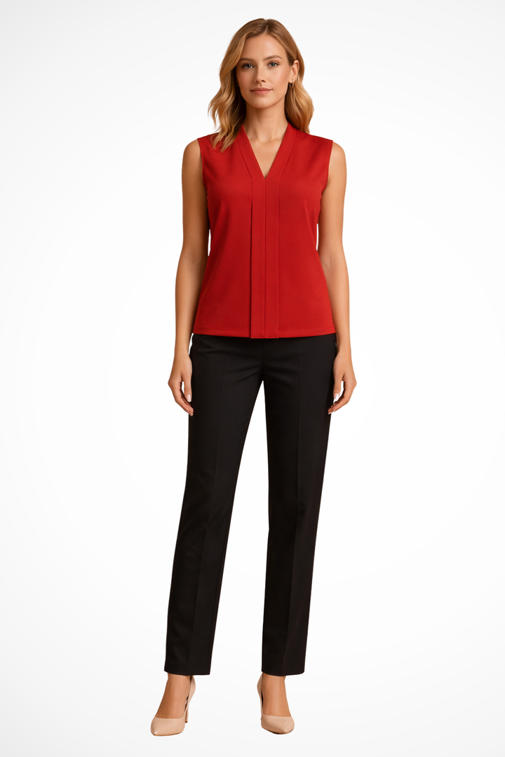 Elise Mode Dames Mouwloze Blouse Relaxed Fit in Rood