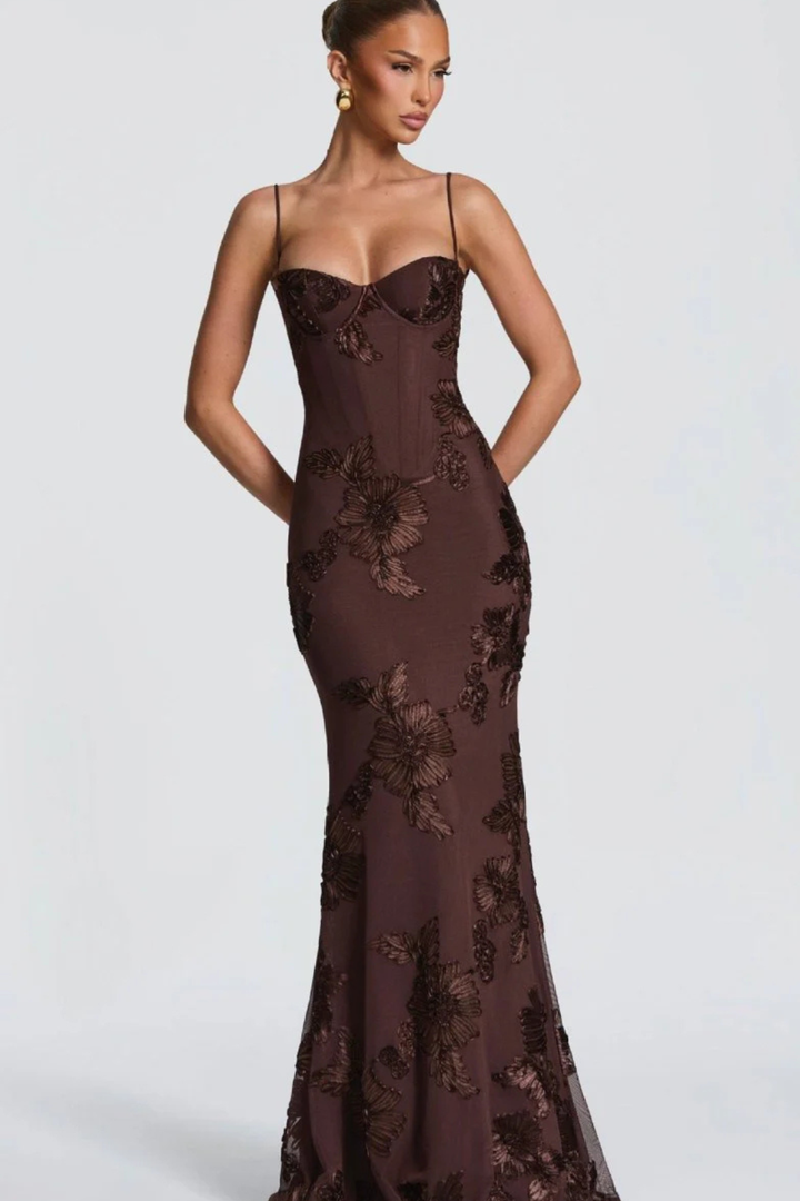 Elise Mode Geborduurde Corset Maxi Jurk