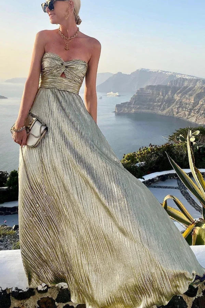 Elise Mode Dames Vloeiende Maxi Jurk Strapless