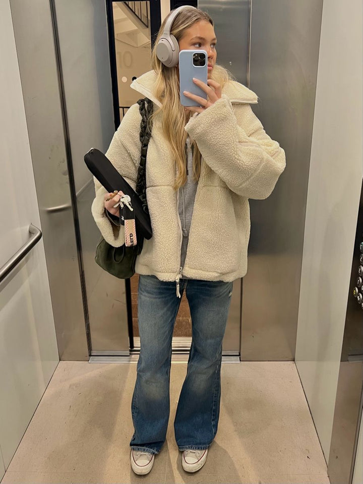 Elise Mode Dames Oversized Teddy Jas met Rits