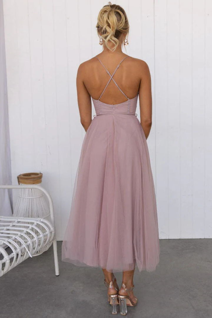 Elise Mode Tule Midi Jurk Corset