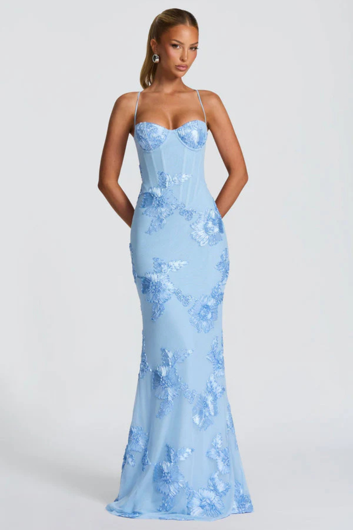 Elise Mode Geborduurde Corset Maxi Jurk