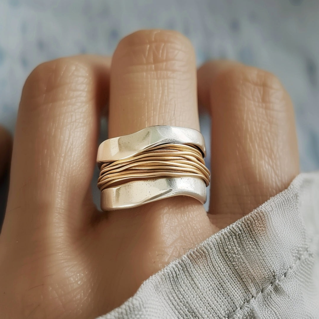 Elise Mode Dames Brede Ring met Gewikkelde Draden in Meerkleurig