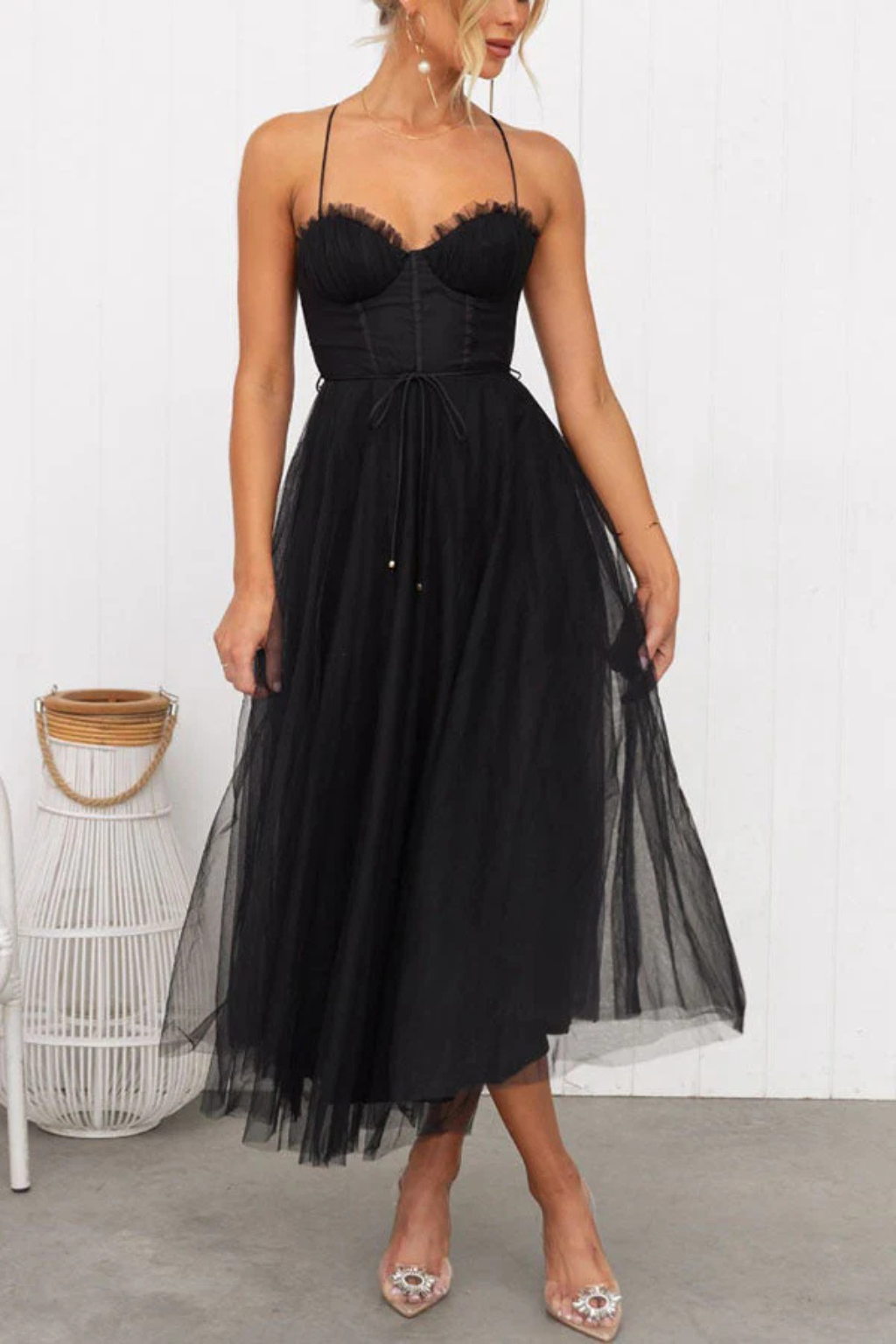 Elise Mode Tule Midi Jurk Corset