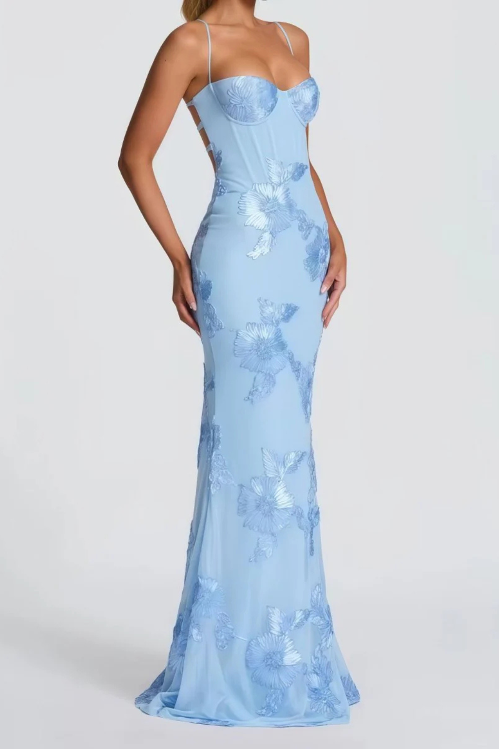 Elise Mode Geborduurde Corset Maxi Jurk