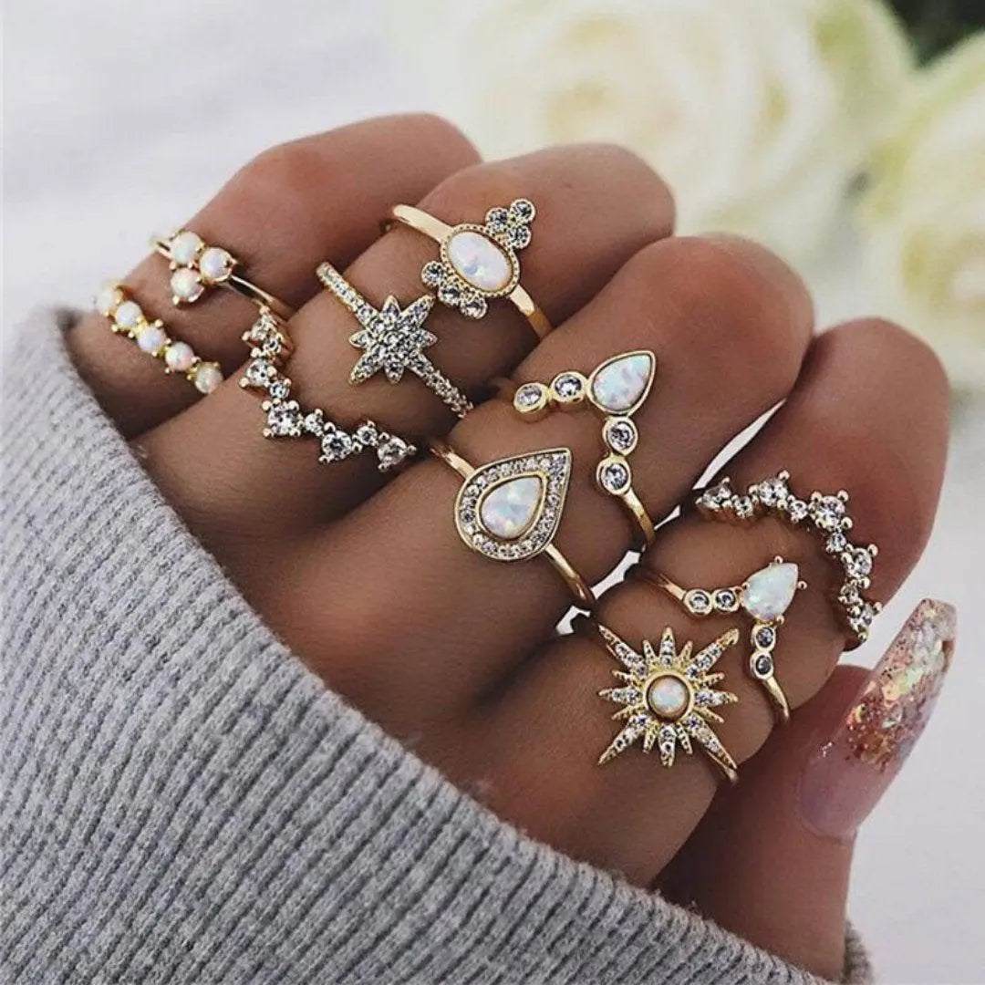 Elise Mode Dames Ringenset met Opaal en Zirkonia