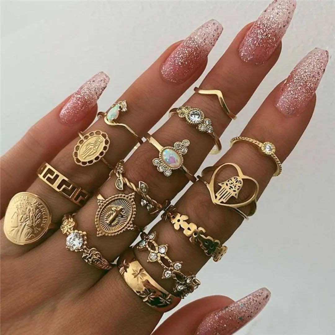 Elise Mode Dames Ringenset met Opaal en Zirkonia in Goud