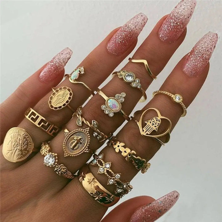 Elise Mode Dames Ringenset met Opaal en Zirkonia in Goud