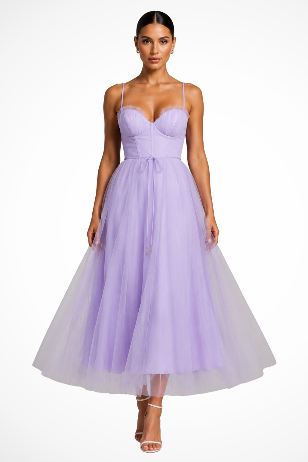 Elise Mode Tule Midi Jurk Corset in Paars