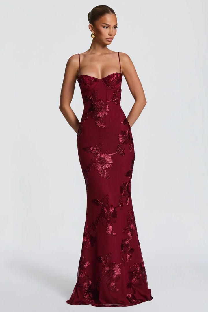 Elise Mode Geborduurde Corset Maxi Jurk