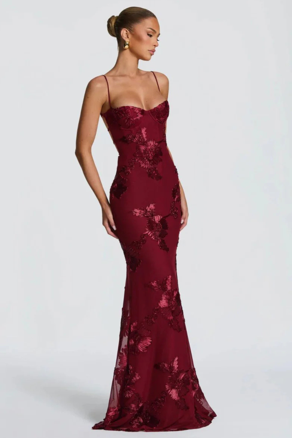Elise Mode Geborduurde Corset Maxi Jurk