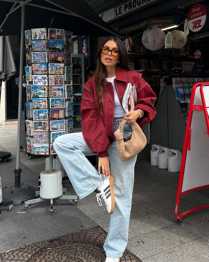 Elise Mode Dames Oversized Bomberjack Leren Look