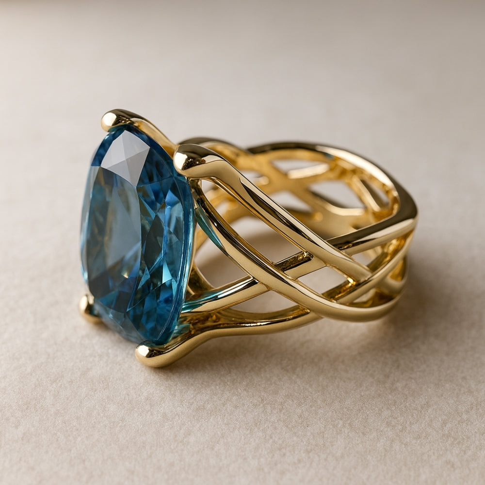 Elise Mode Dames Cocktailring met Blauwe Zirkonia in Goud