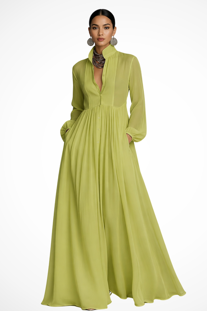 EliseMode Maxi Jurk Lange Mouwen in Green