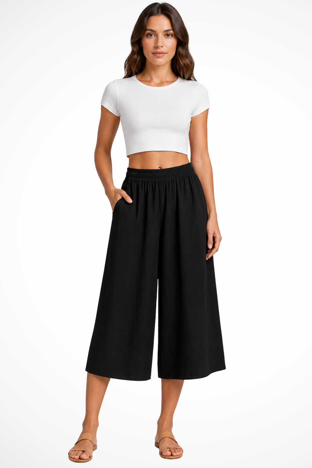 EliseMode Dames Wide Leg Broek Hoge Taille in Zwart