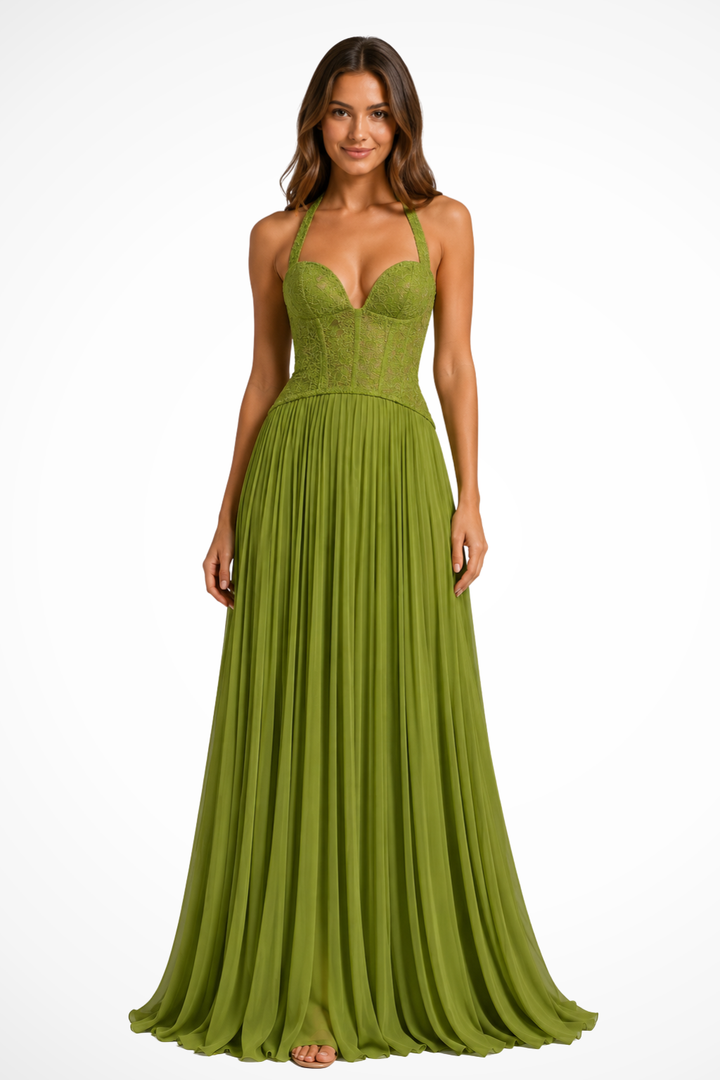 Elise Mode Dames Corset Maxi Jurk Vloeiend in Groen