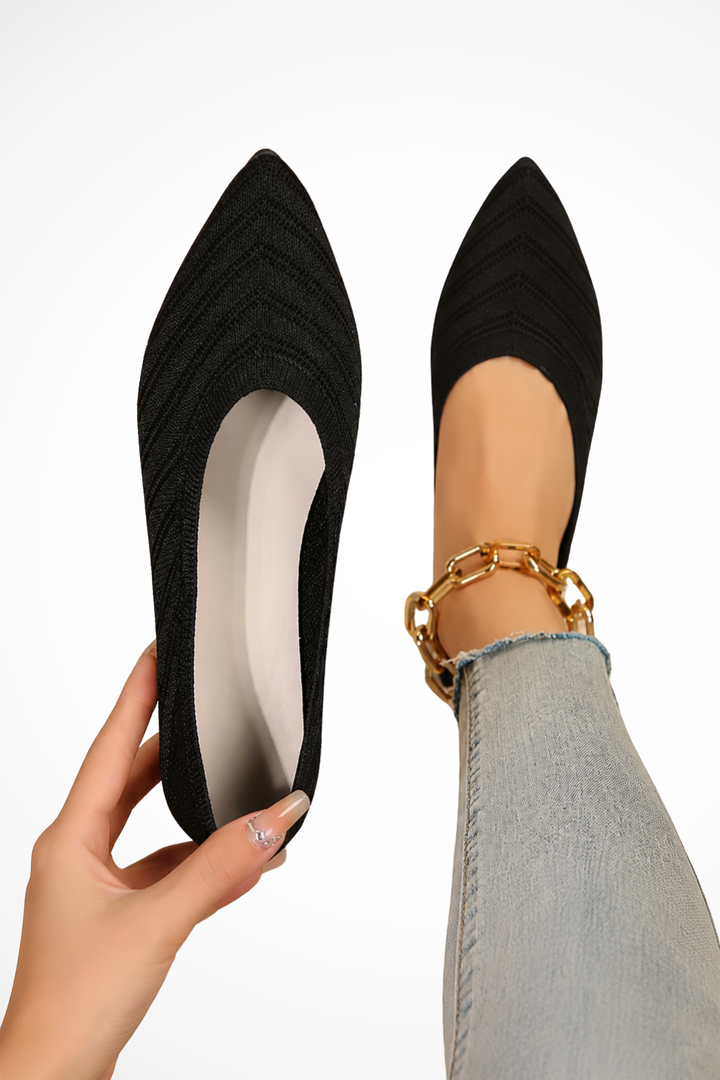 Elise Mode Dames Gebreide Loafers met Puntige Neus in Zwart