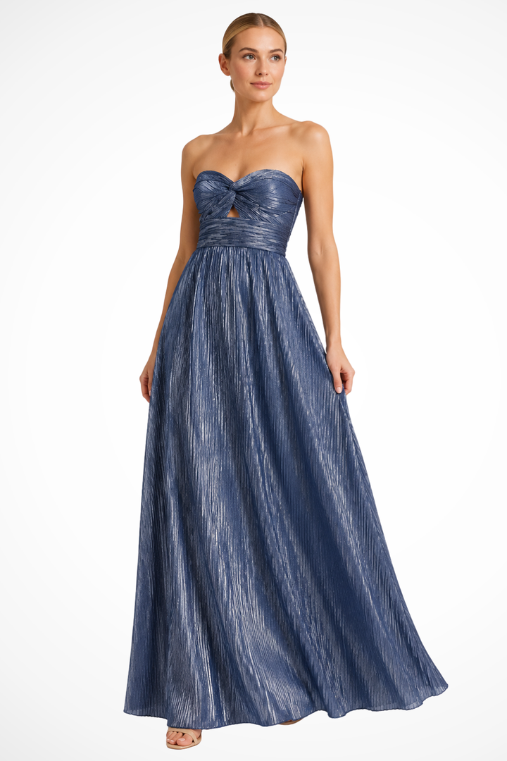 Elise Mode Dames Vloeiende Maxi Jurk Strapless in Blauw