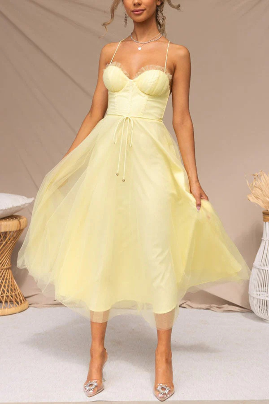 Elise Mode Tule Midi Jurk Corset