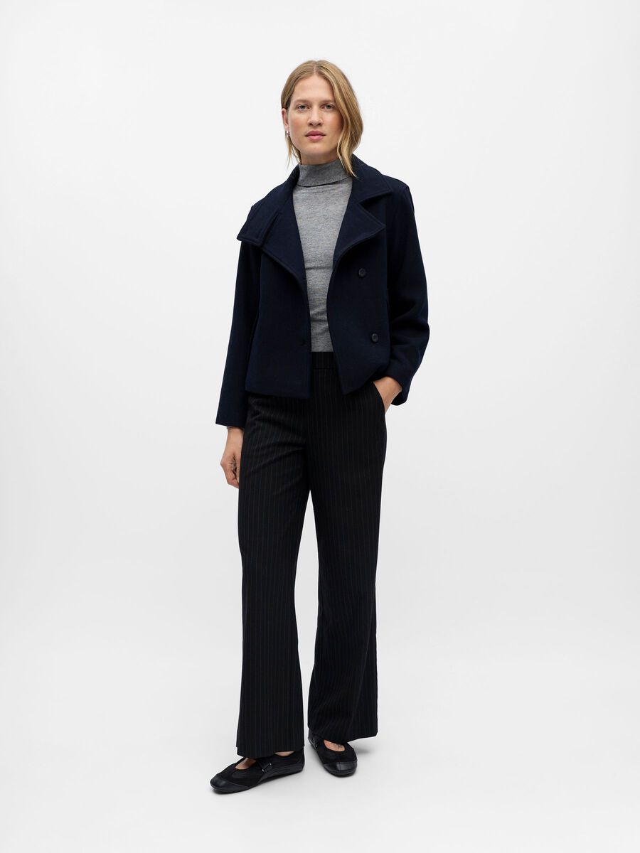 Elise Mode Dames Wollen Bomberjas met Hoge Kraag in Blauw