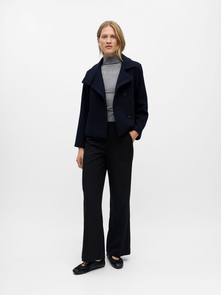 Elise Mode Dames Wollen Bomberjas met Hoge Kraag in Blauw