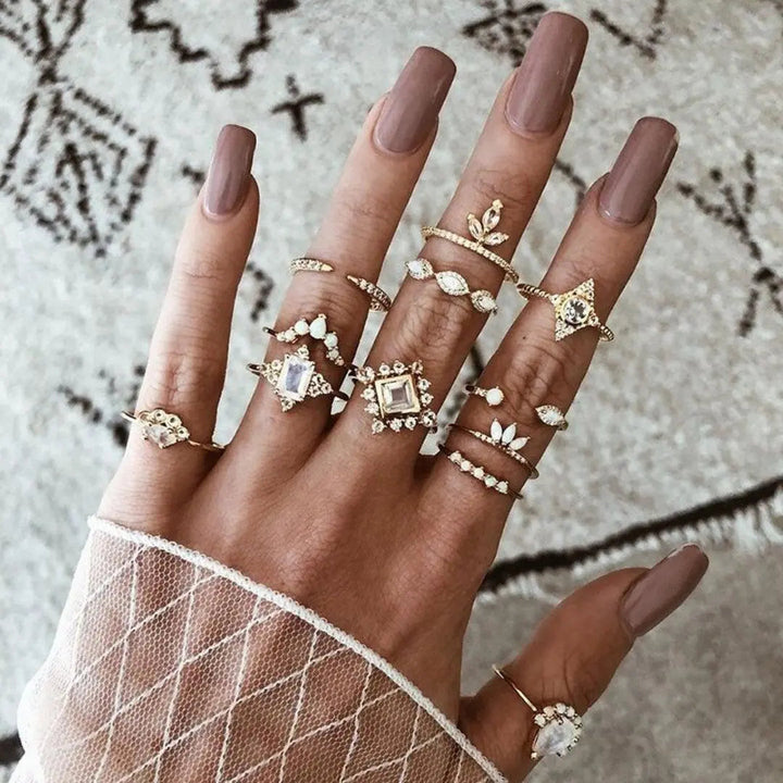 Elise Mode Dames Ringenset met Opaal en Zirkonia in Goud
