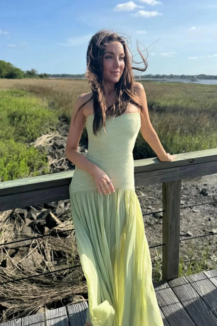 Elise Mode Dames Getailleerde Maxi Jurk Strapless