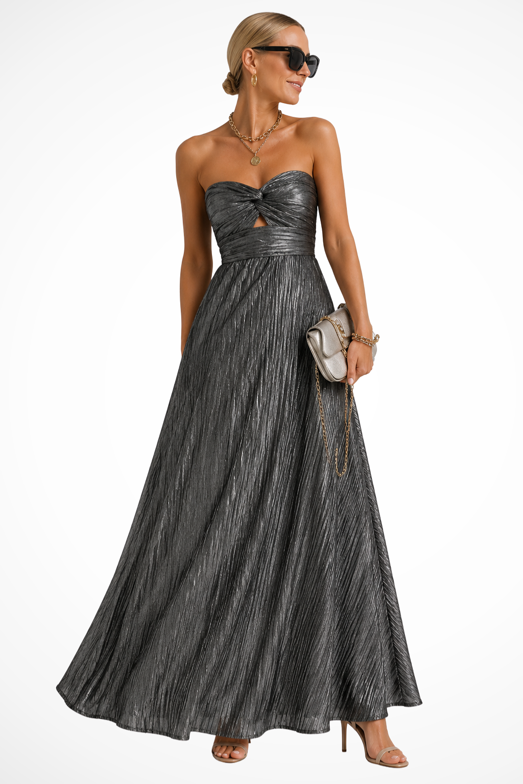Elise Mode Dames Vloeiende Maxi Jurk Strapless