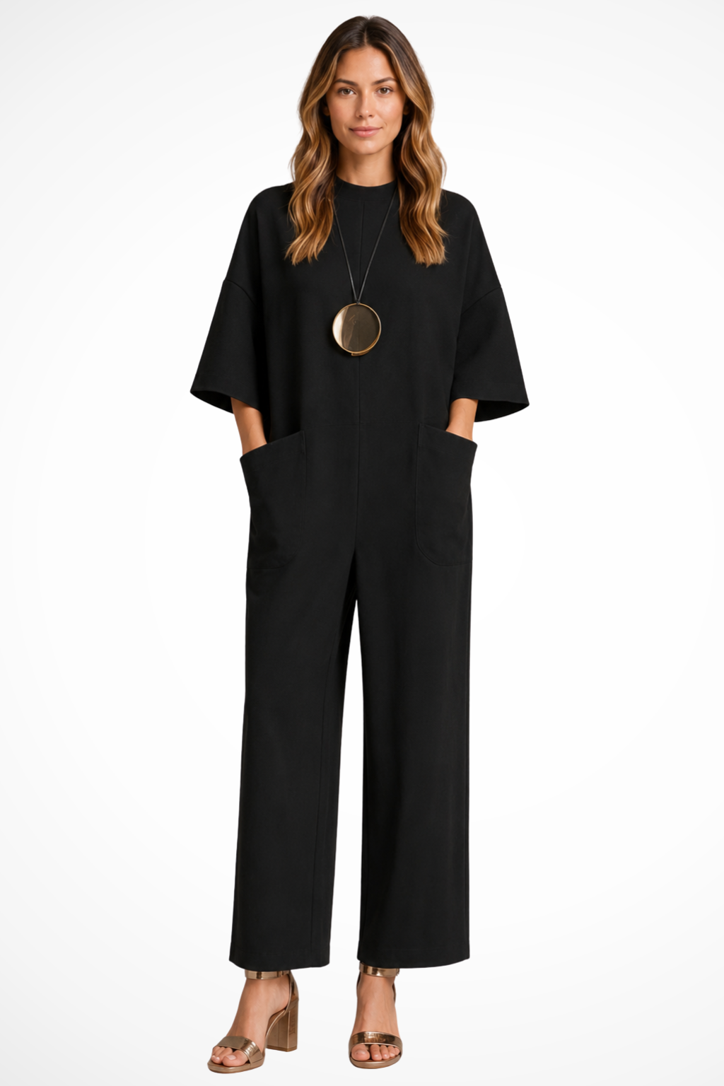 Elise Mode Dames Oversized Jumpsuit Wide Leg in Zwart