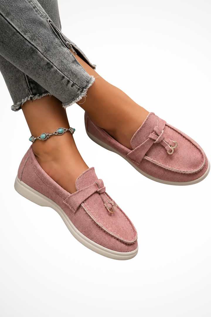 Elise Mode Dames Suede Loafers Old Money Look in Roze