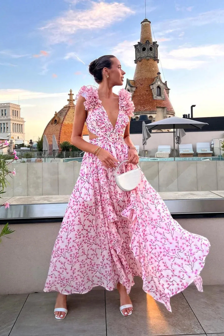 Elise Mode Dames Vloeiende Maxi Jurk Bloemenprint