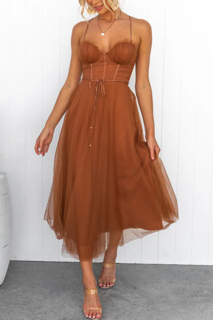 Elise Mode Tule Midi Jurk Corset