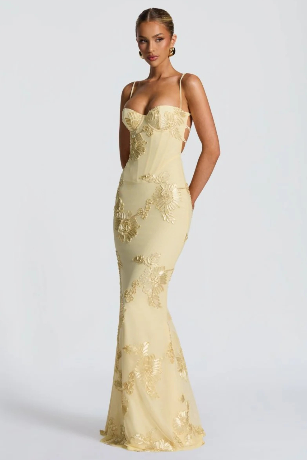 Elise Mode Geborduurde Corset Maxi Jurk
