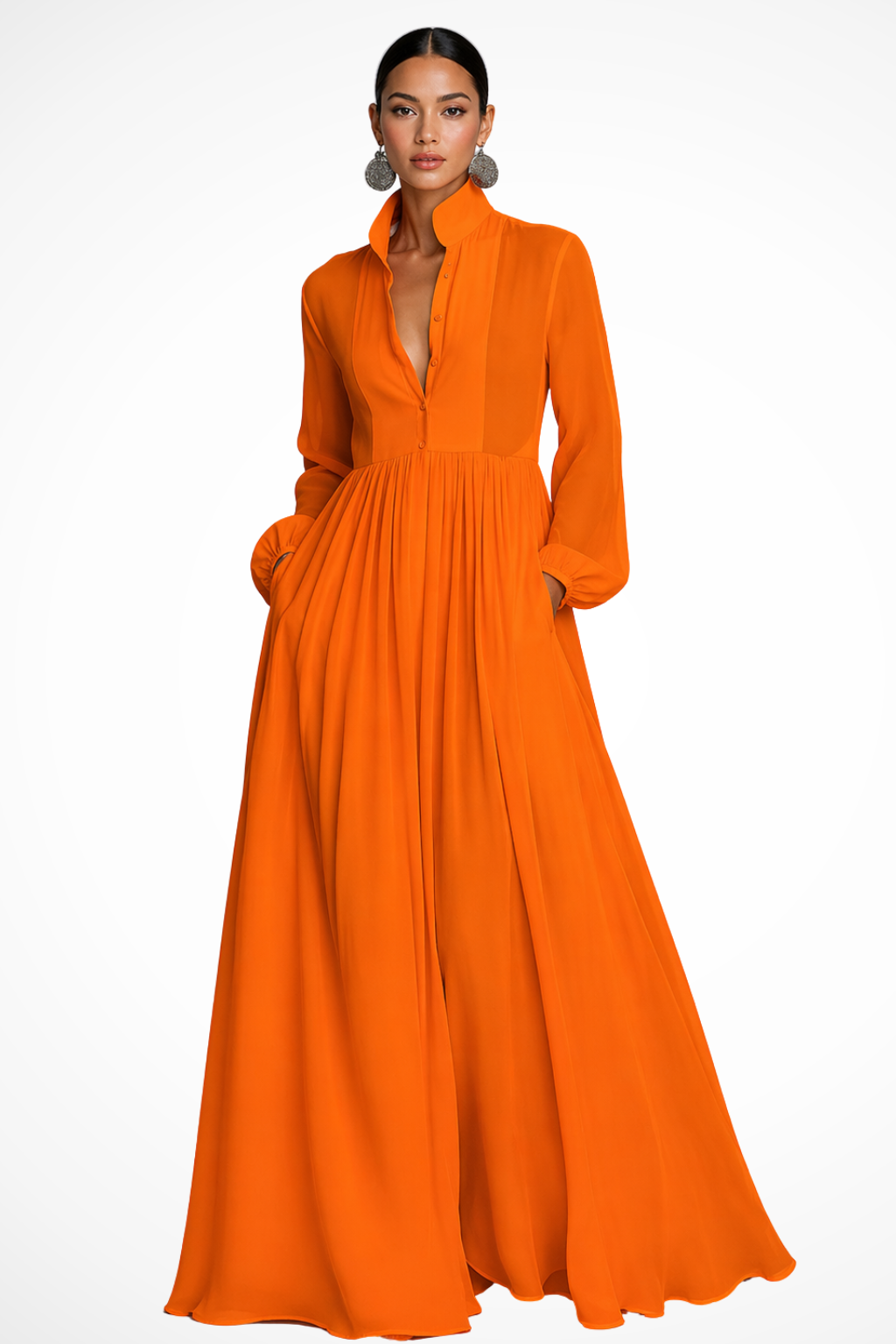 EliseMode Maxi Jurk Lange Mouwen in Orange