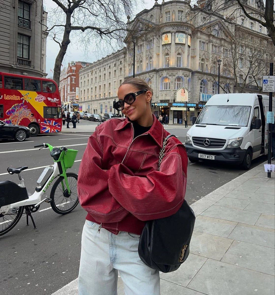 Elise Mode Dames Oversized Bomberjack Leren Look
