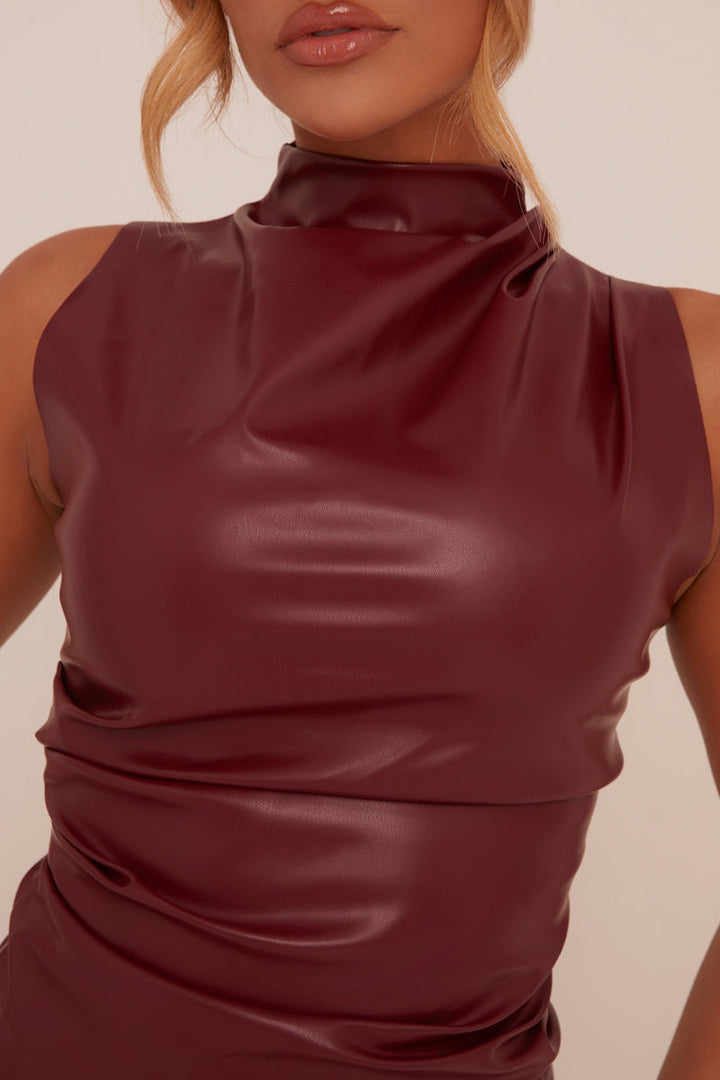 Elise Mode Dames Slim Leren-Look Top met Plooien