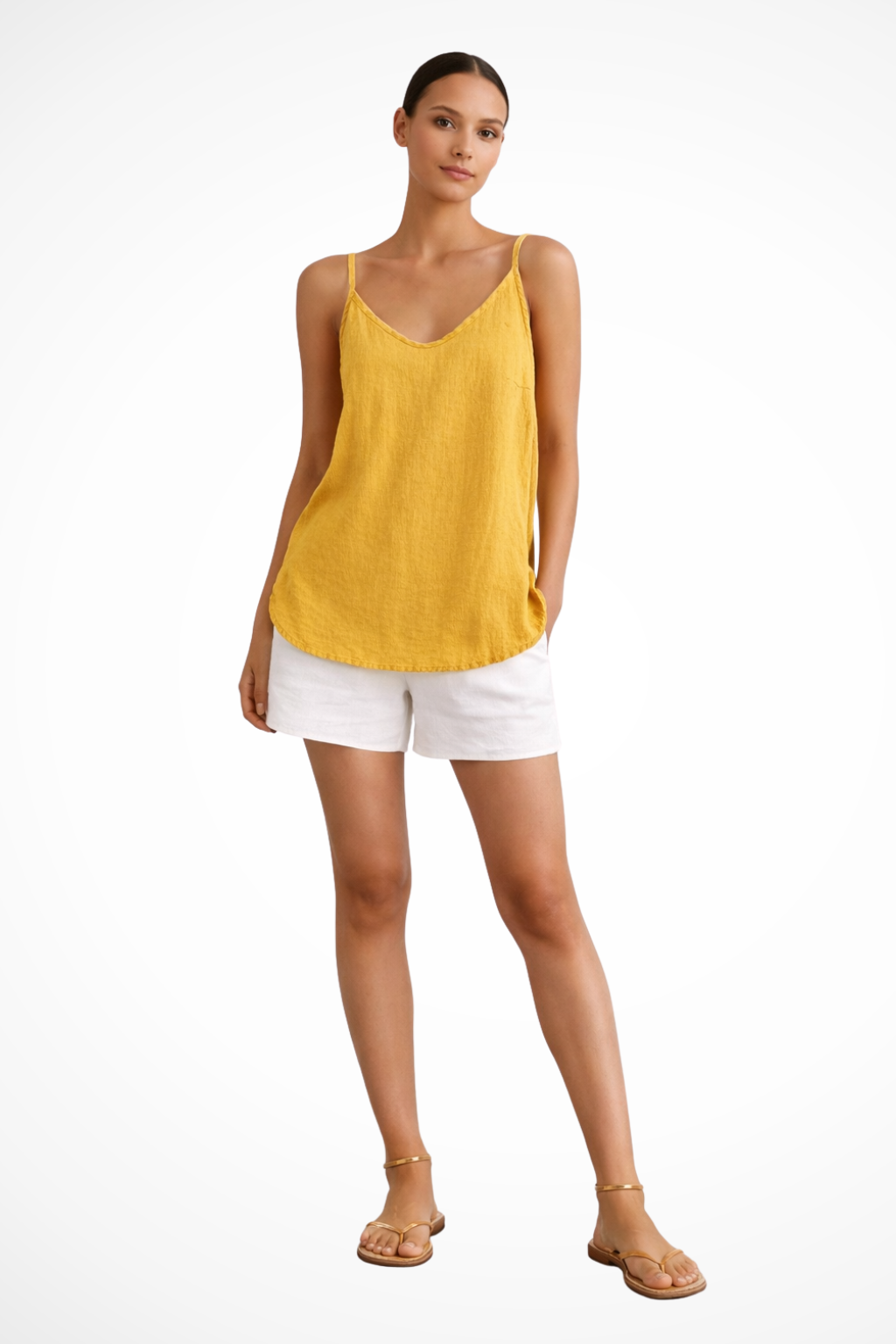 Elise Mode Dames Linnen Cami Top Relaxed in Geel