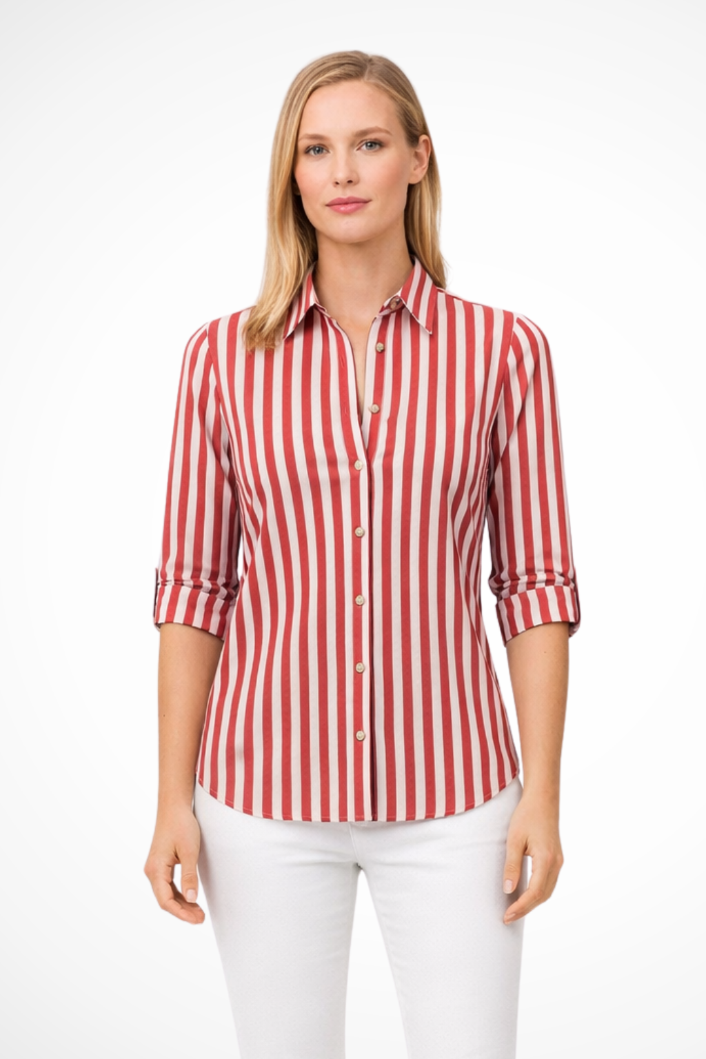 Elise Mode Dames Gestreept Overhemd Slim Fit in Rood