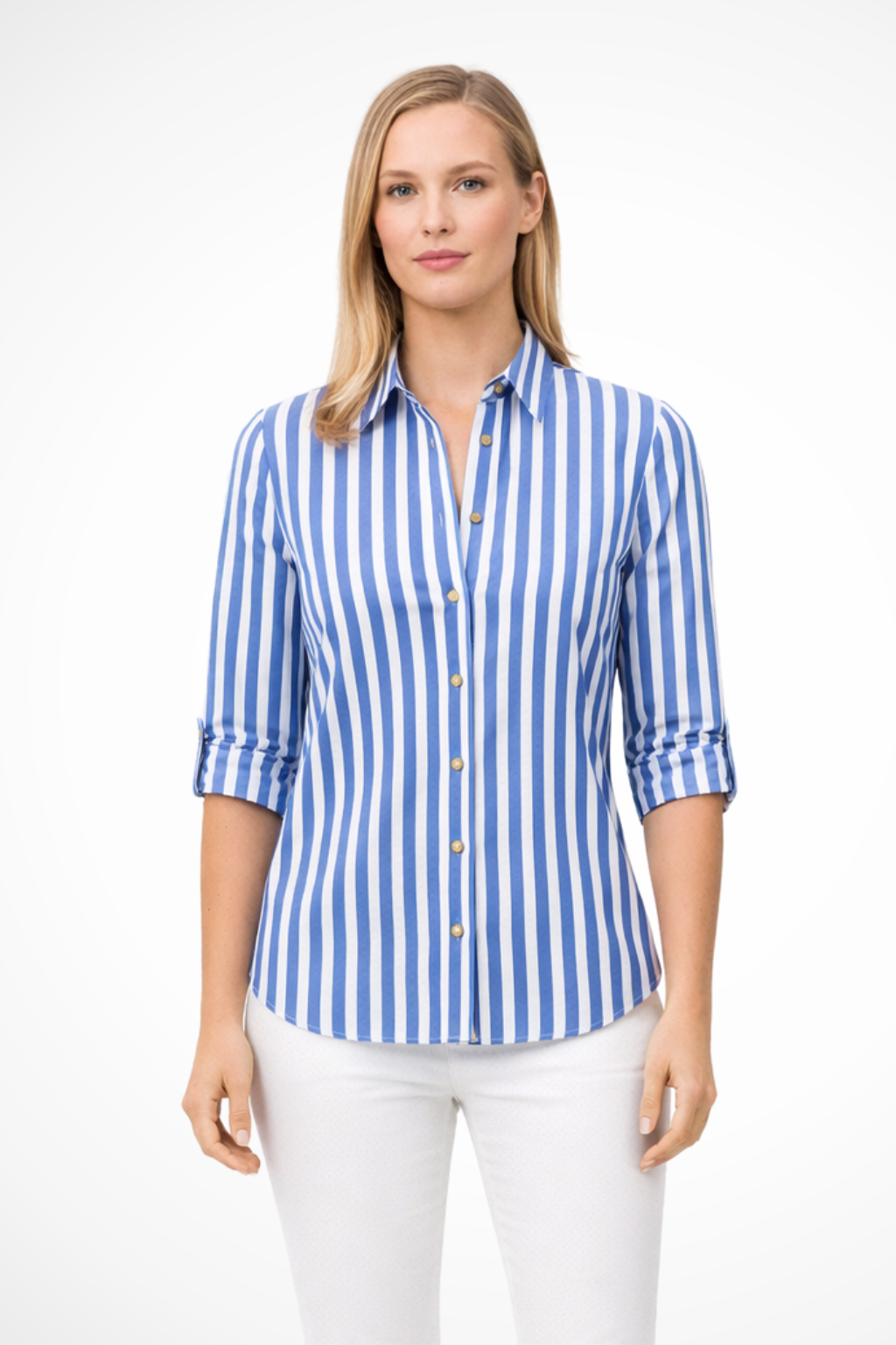 Elise Mode Dames Gestreept Overhemd Slim Fit in Blauw