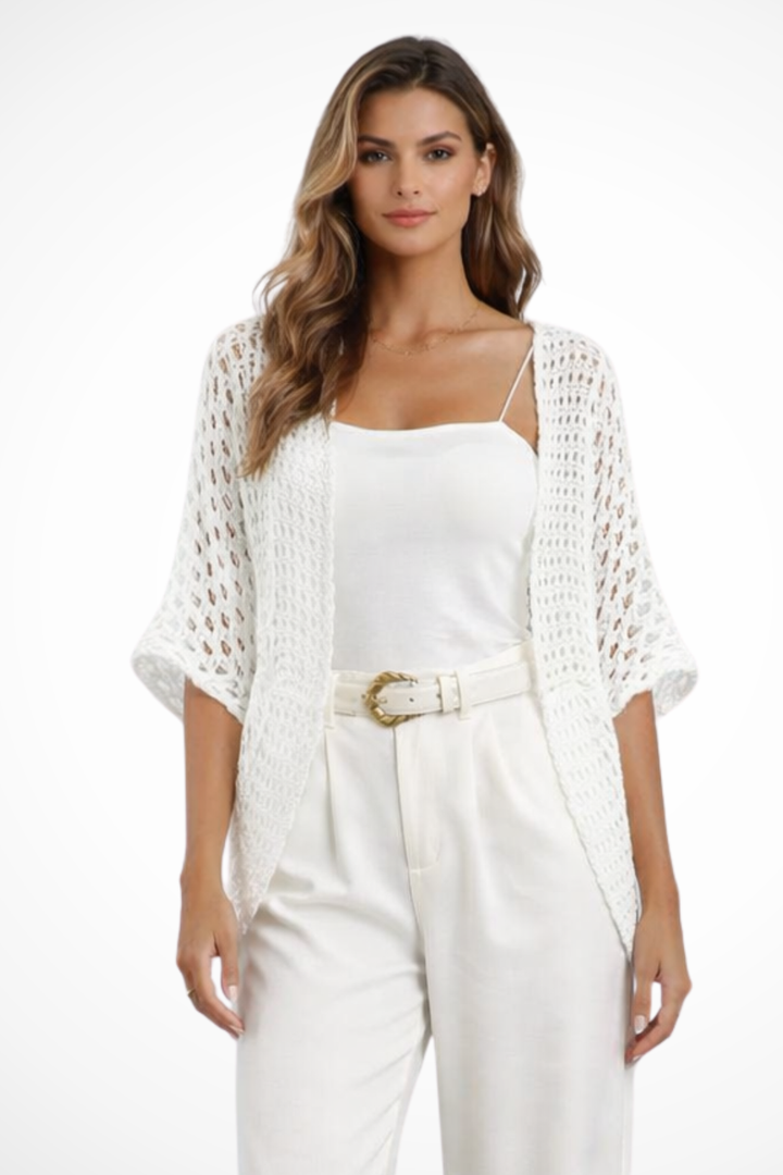Elise Mode Dames Gehaakt Vest Relaxed Fit in Wit