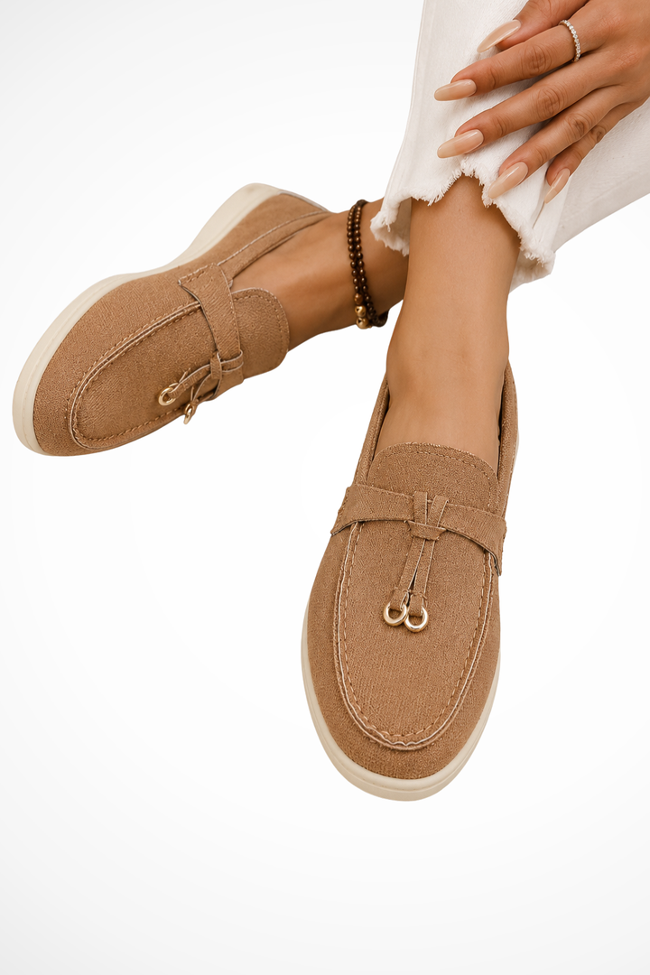 Elise Mode Dames Suede Loafers Old Money Look in Bruin