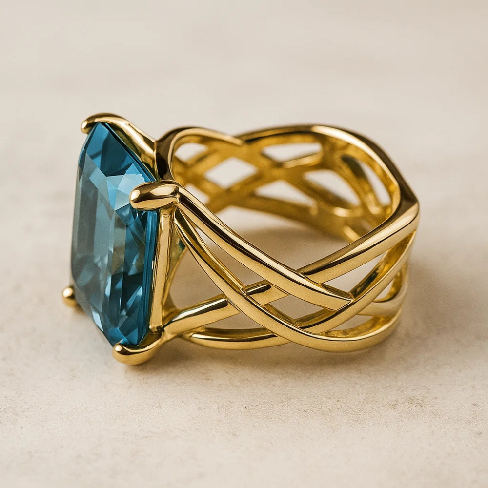 Elise Mode Dames Cocktailring met Blauwe Zirkonia