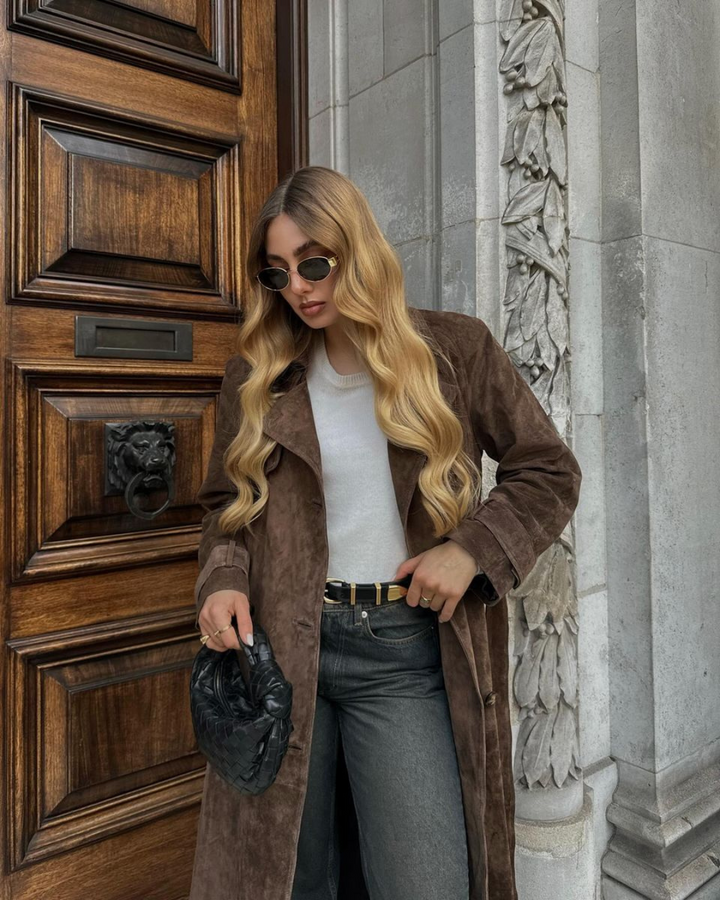 Elise Mode Dames Suède Trenchcoat met Ceintuur